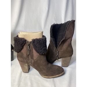 UGG JAYNE Brown Leather Faux Sheepskin Cuff Buckle Ankle Boots Women's US 8.5